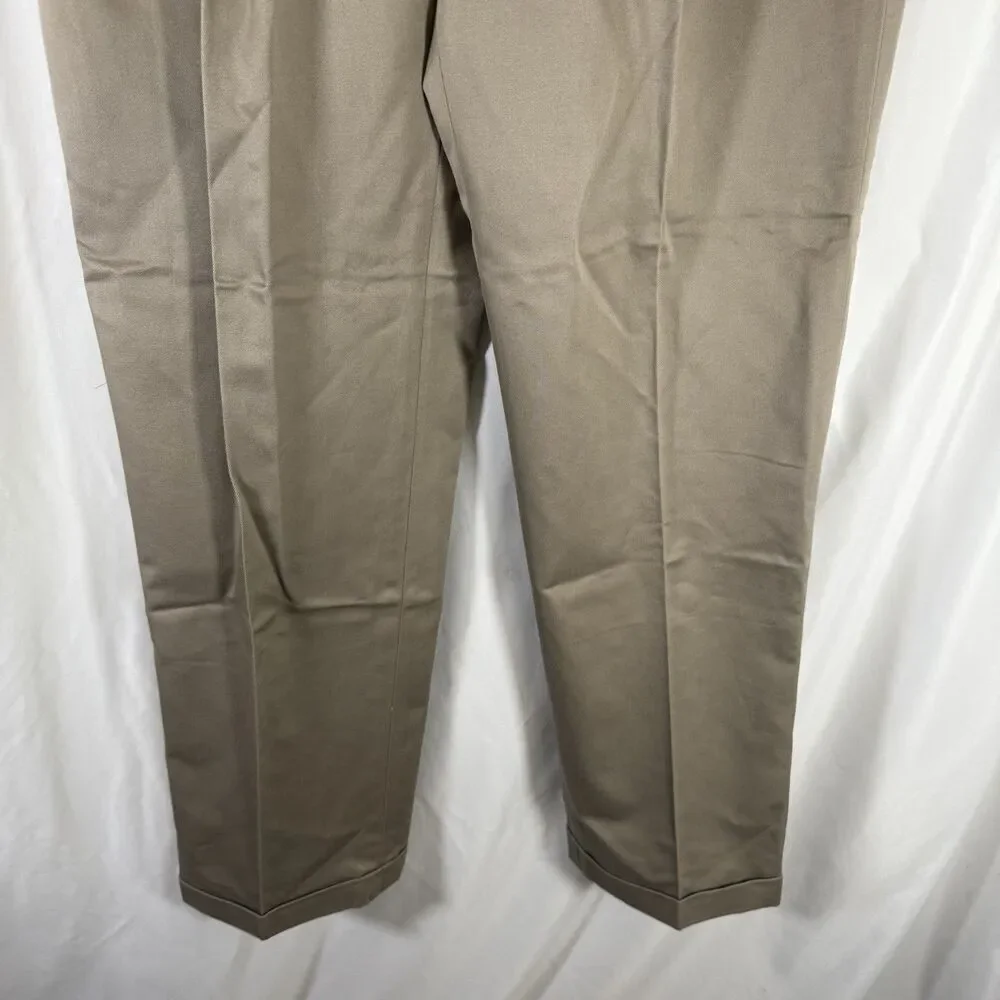 New Haggar Pleated Cuff Men's 36x34 Khaki Long Stable Combed Cotton No Iron
